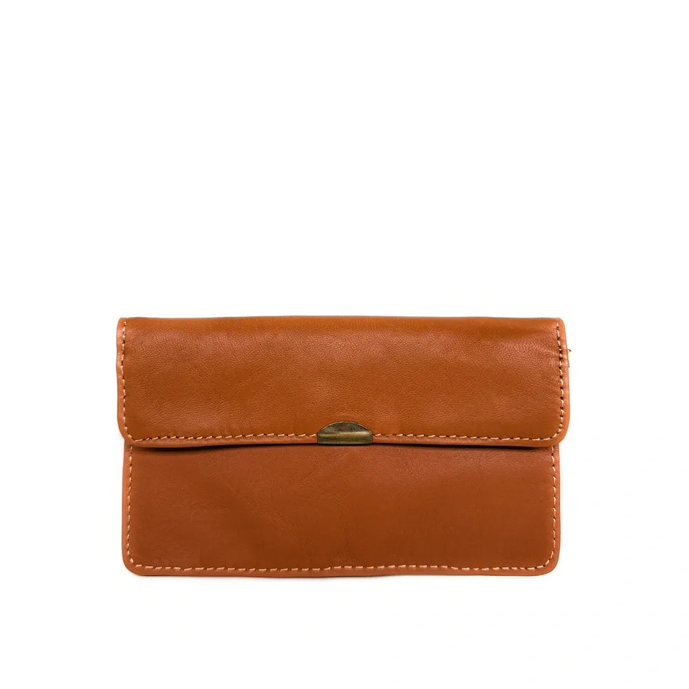 Pochette porte-monnaie en cuir lisse IMPRO Cognac foncé