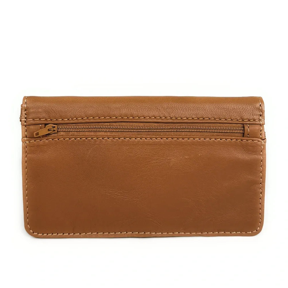 Pochette porte-monnaie en cuir lisse IMPRO Camel foncé