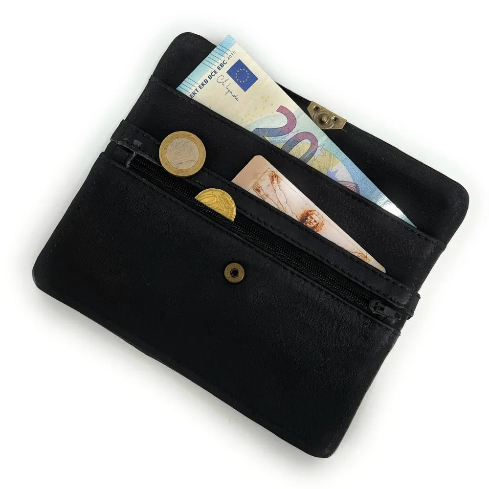 Pochette porte-monnaie en cuir lisse IMPRO Noir