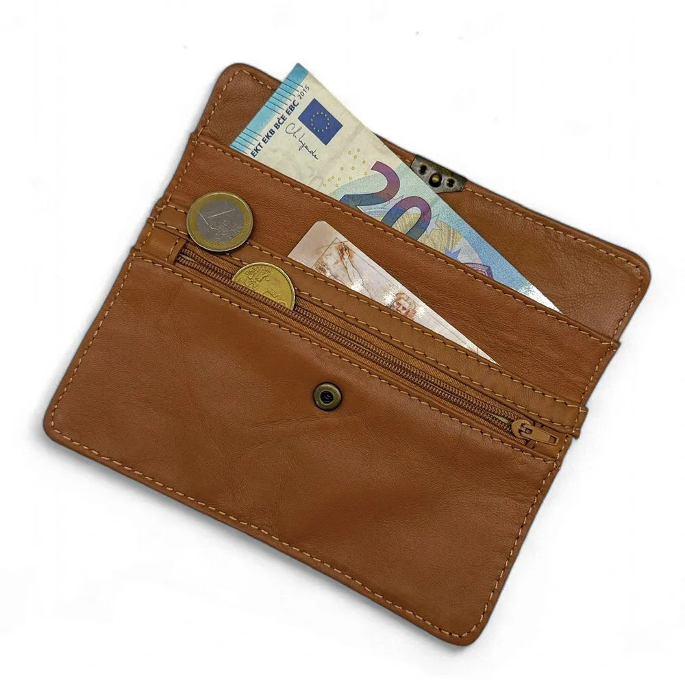 Pochette porte-monnaie en cuir lisse IMPRO Camel foncé