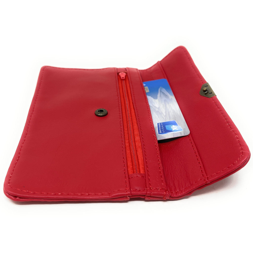Pochette porte-monnaie en cuir lisse IMPRO Rouge garance