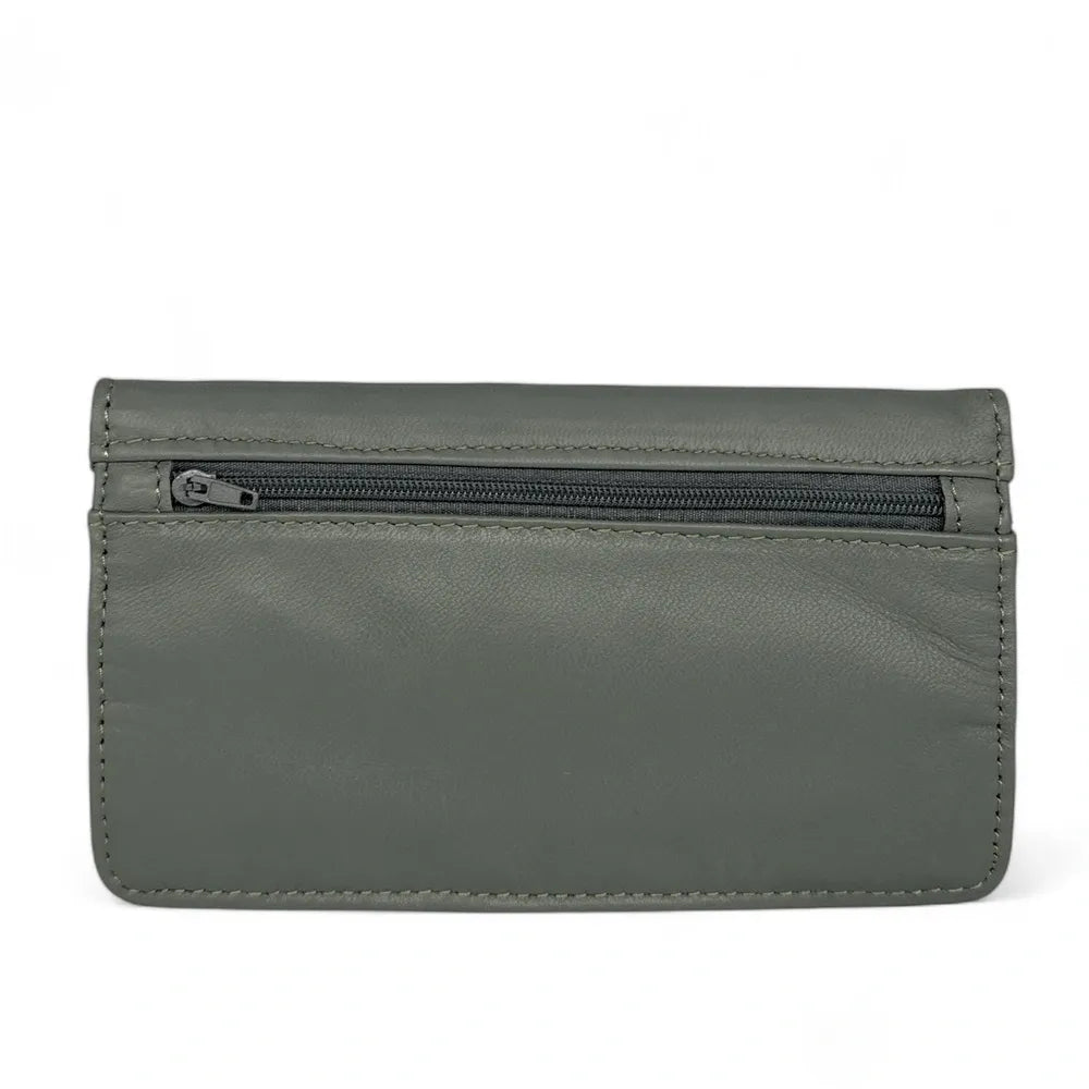 Pochette porte-monnaie en cuir lisse IMPRO Kaki clair