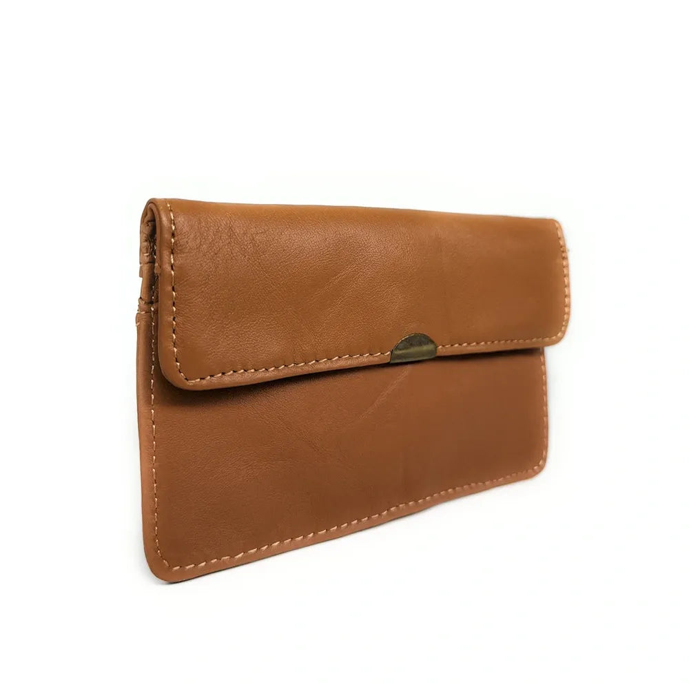 Pochette porte-monnaie en cuir lisse IMPRO Camel foncé
