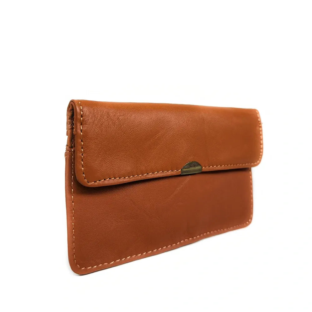 Pochette porte-monnaie en cuir lisse IMPRO Cognac foncé