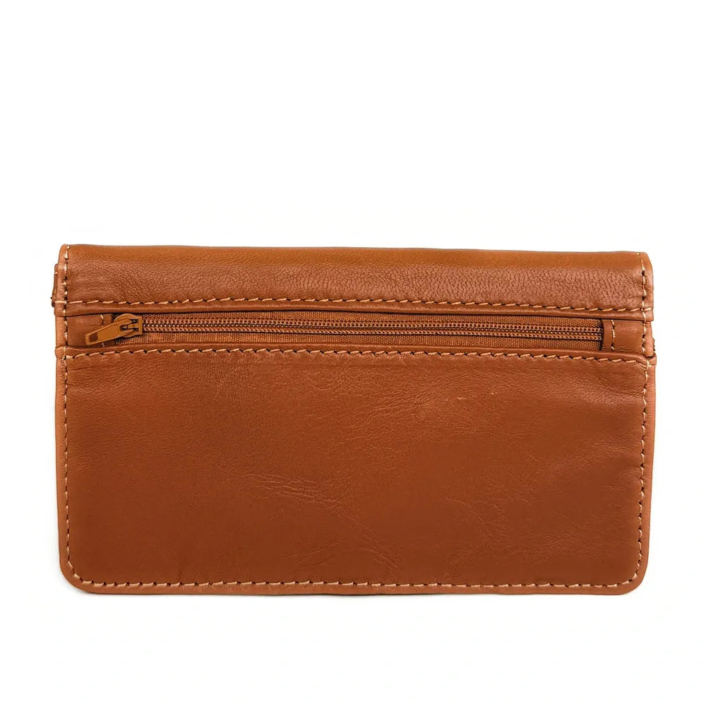 Pochette porte-monnaie en cuir lisse IMPRO Cognac foncé