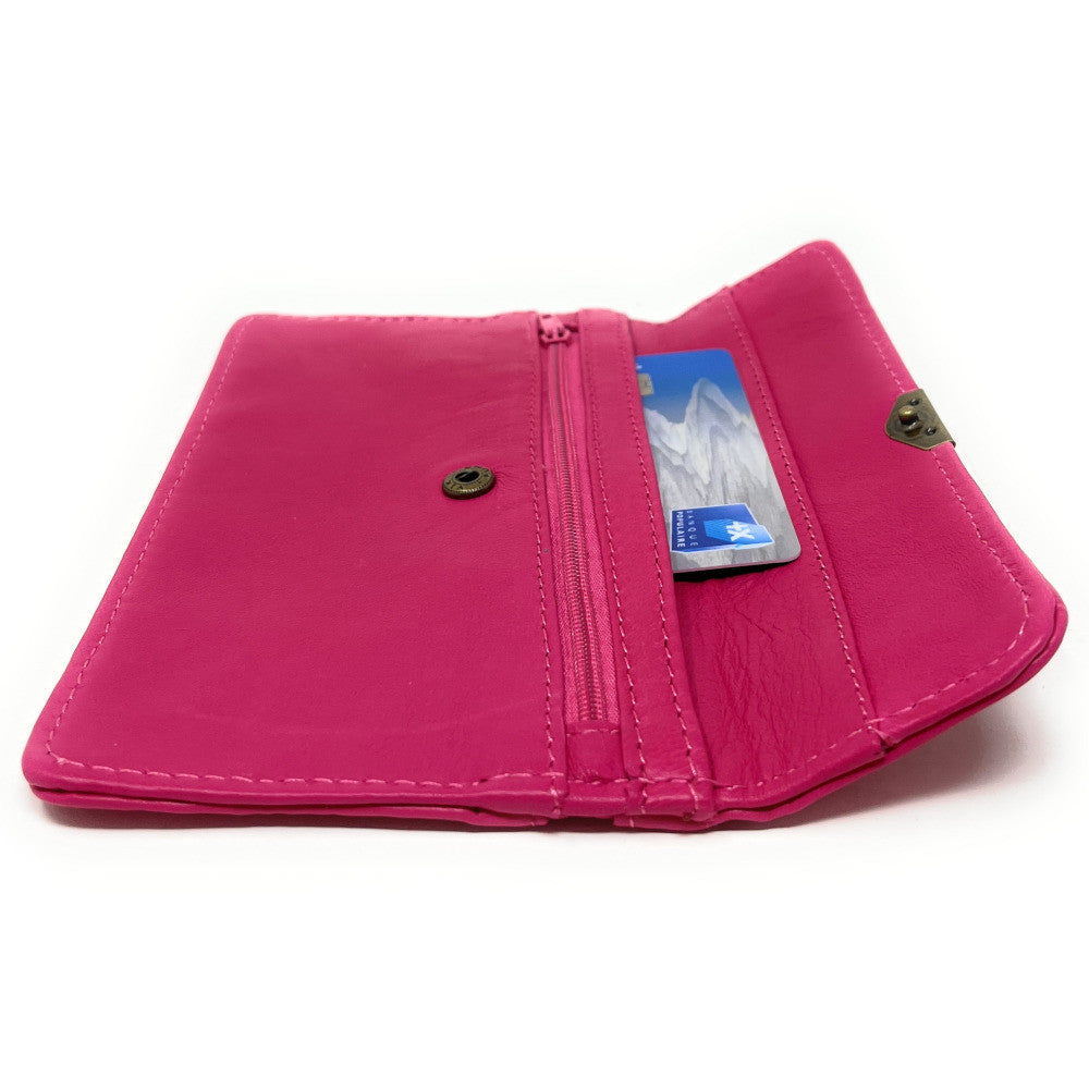Pochette porte-monnaie en cuir lisse IMPRO Rose bonbon