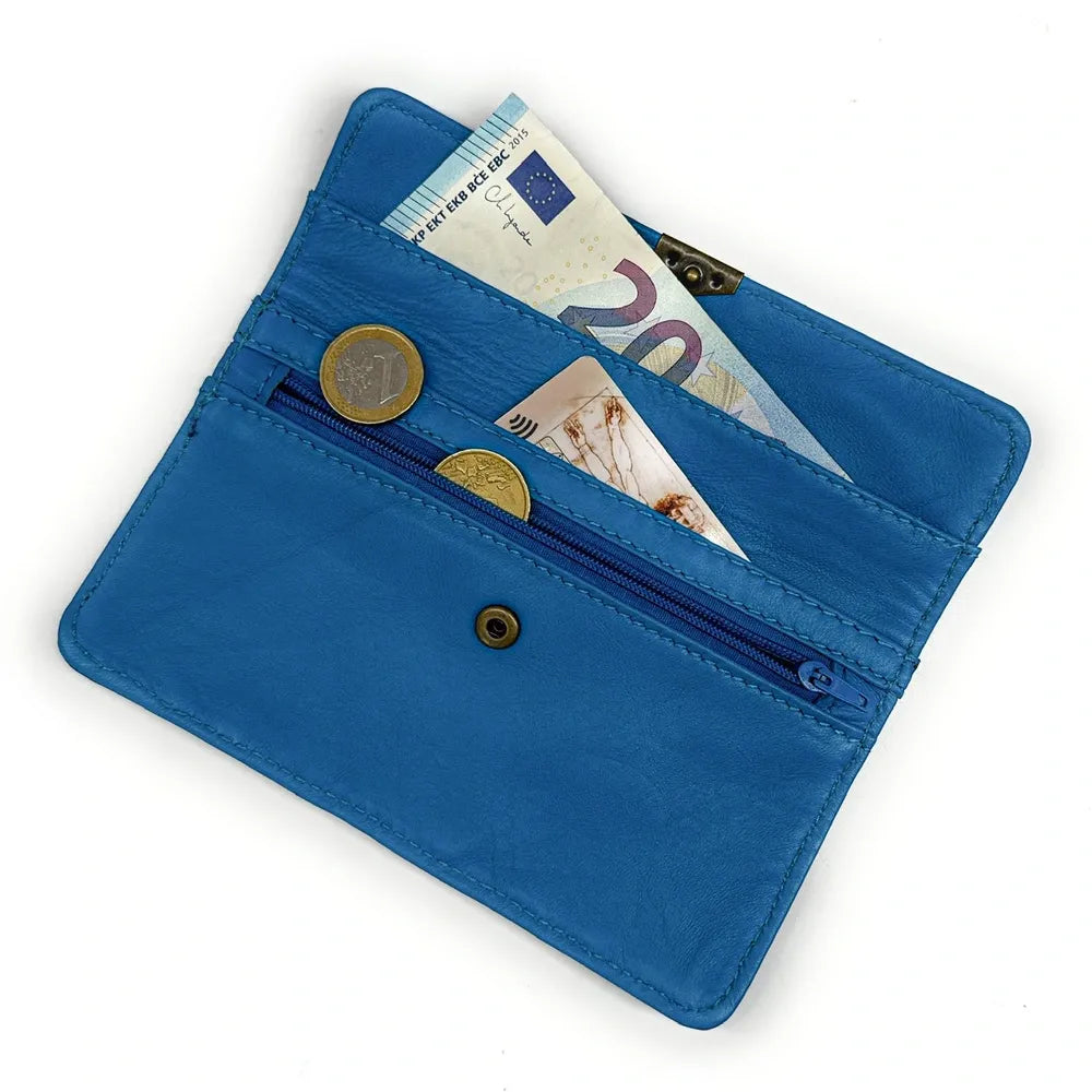 Pochette porte-monnaie en cuir lisse IMPRO Bleu cobalt