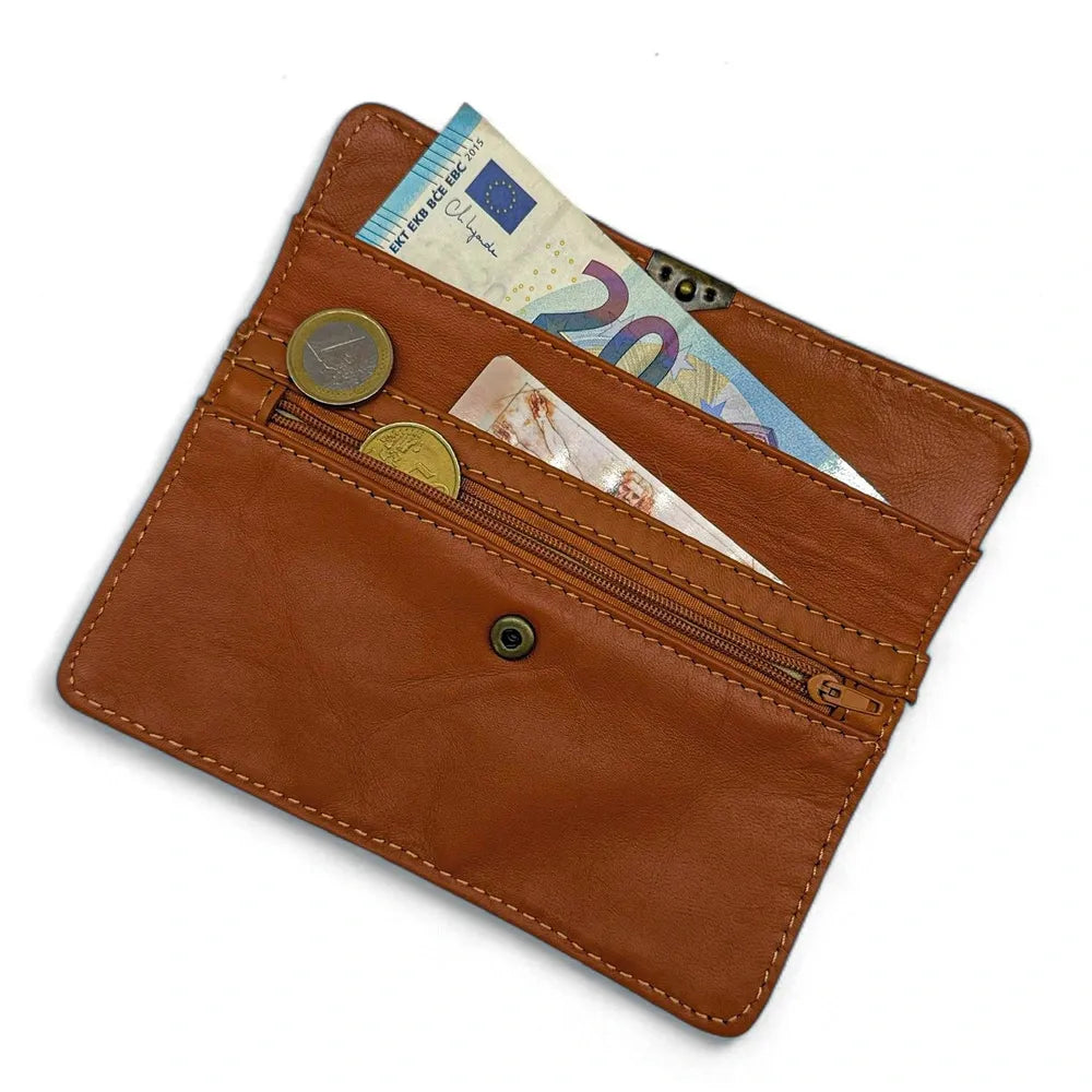 Pochette porte-monnaie en cuir lisse IMPRO Cognac foncé