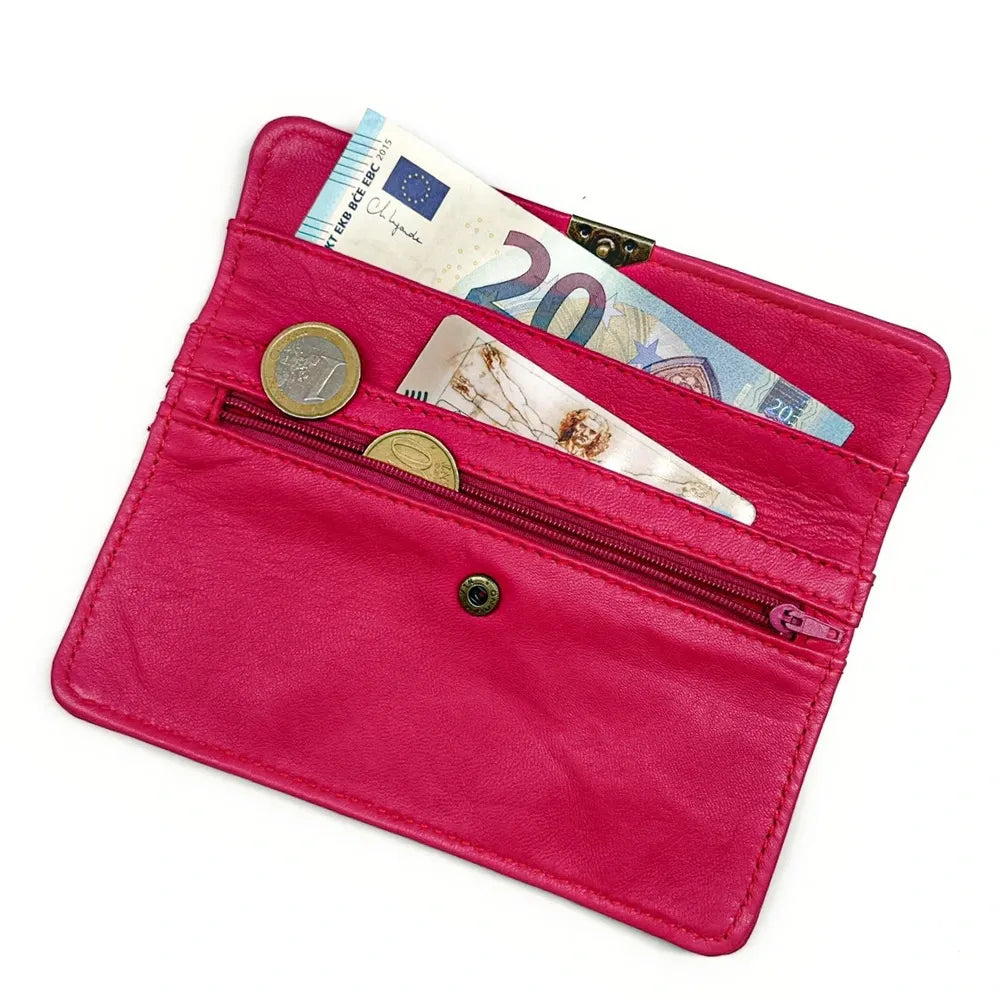 Pochette porte-monnaie en cuir lisse IMPRO Rose intense
