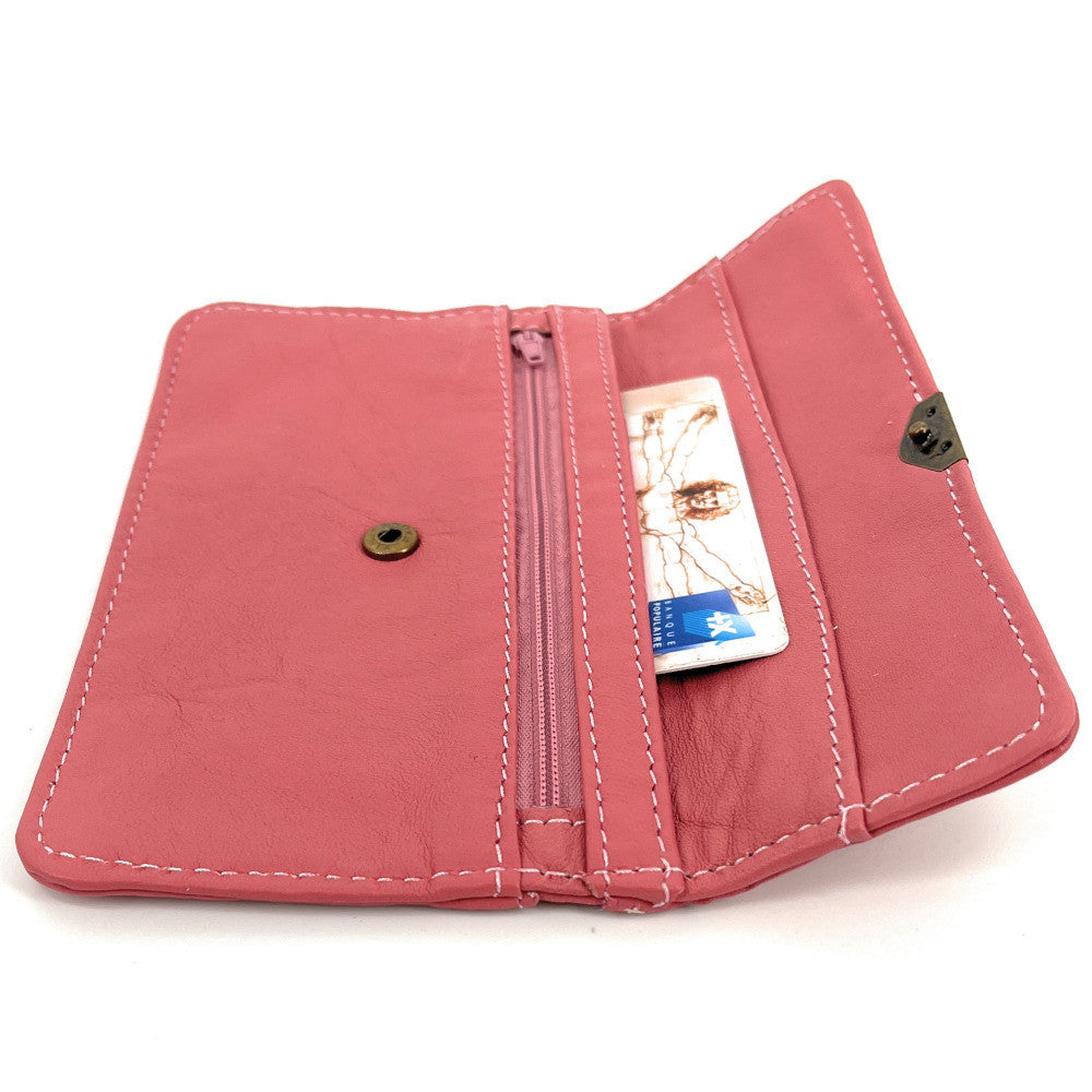 Pochette porte-monnaie en cuir lisse IMPRO Rose corail