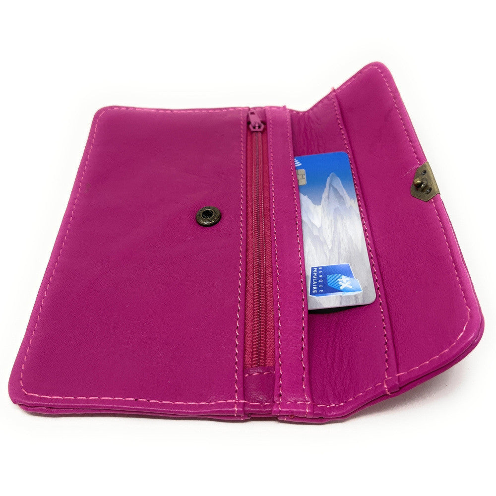 Pochette porte-monnaie en cuir lisse IMPRO Rose fuchsia