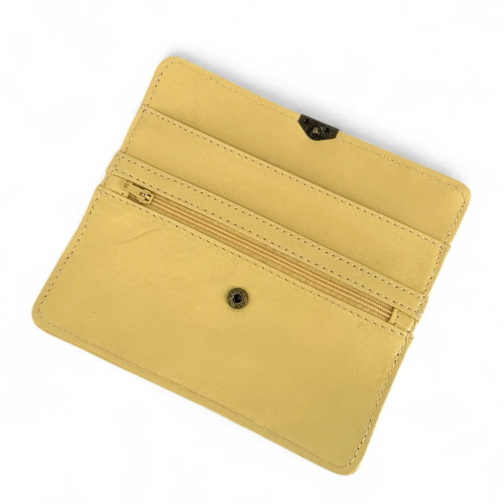 Pochette porte-monnaie en cuir lisse IMPRO Jaune pastel