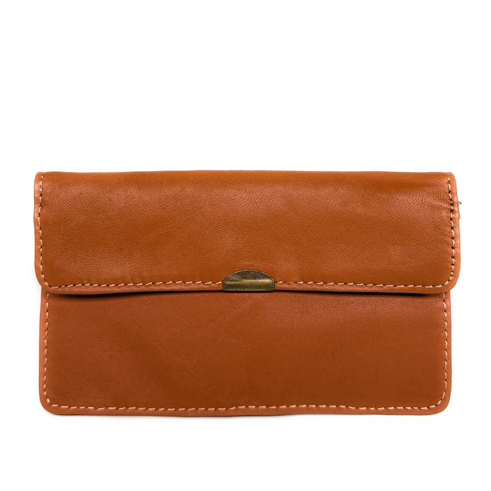 Pochette porte-monnaie en cuir lisse IMPRO Cognac foncé