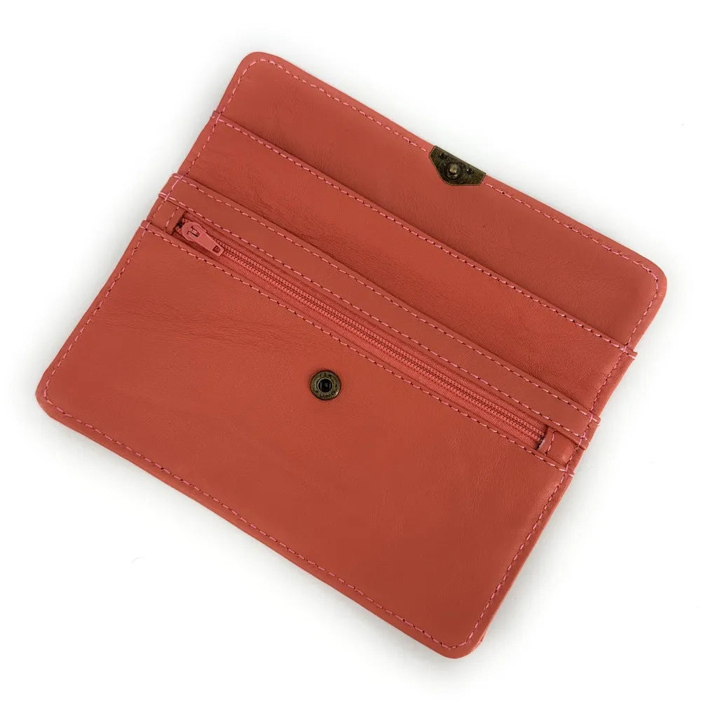 Pochette porte-monnaie en cuir lisse IMPRO Rouge brique