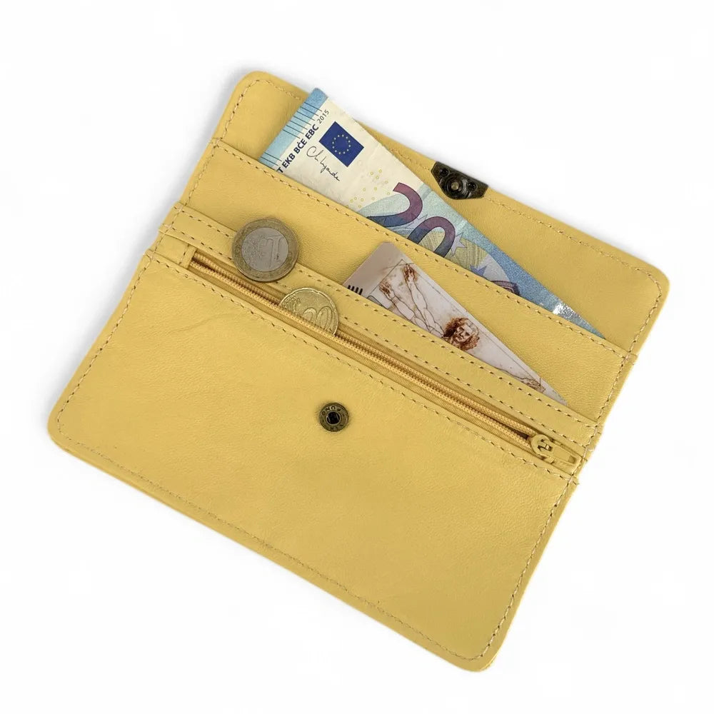 Pochette porte-monnaie en cuir lisse IMPRO Jaune pastel