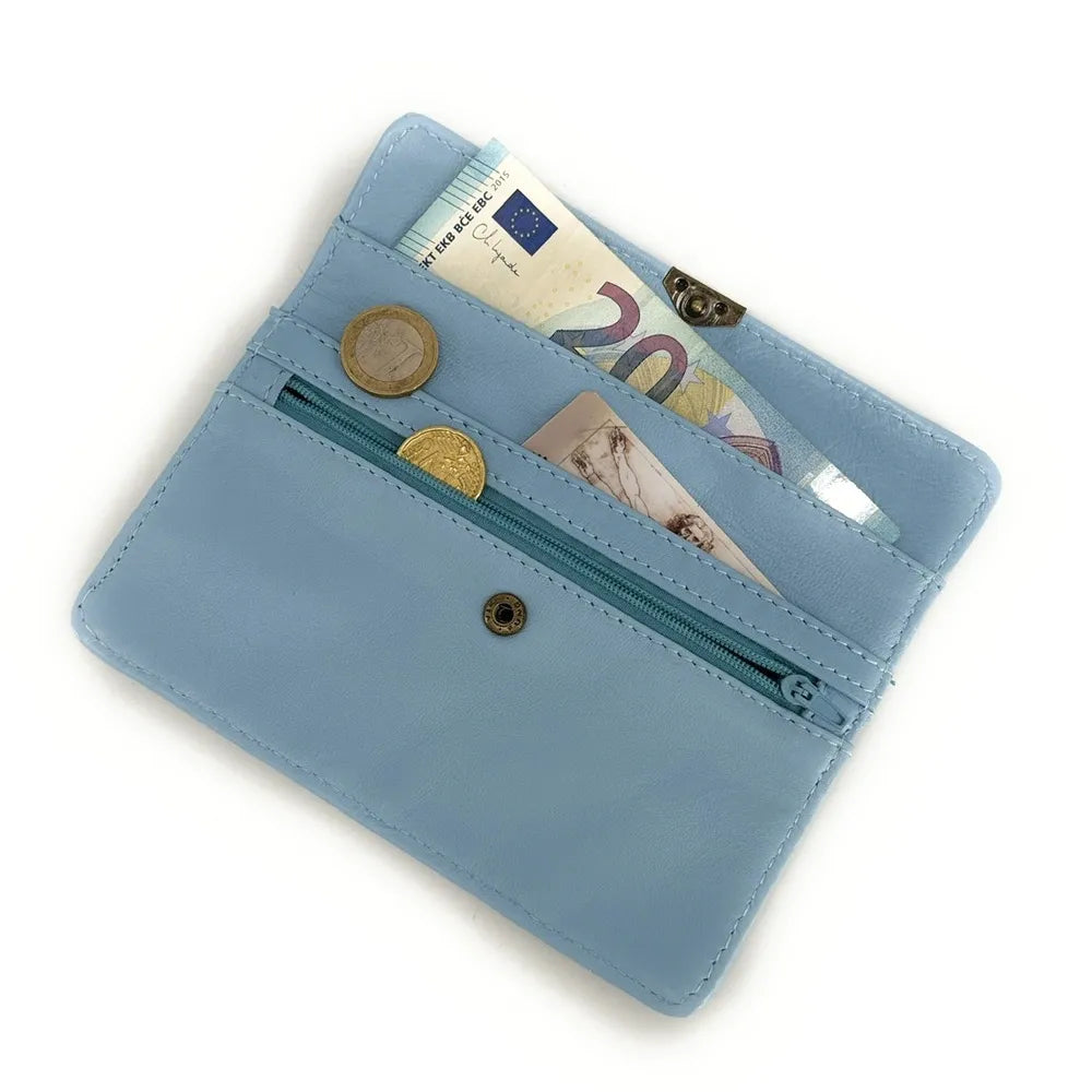 Pochette porte-monnaie en cuir lisse IMPRO Bleu glacier