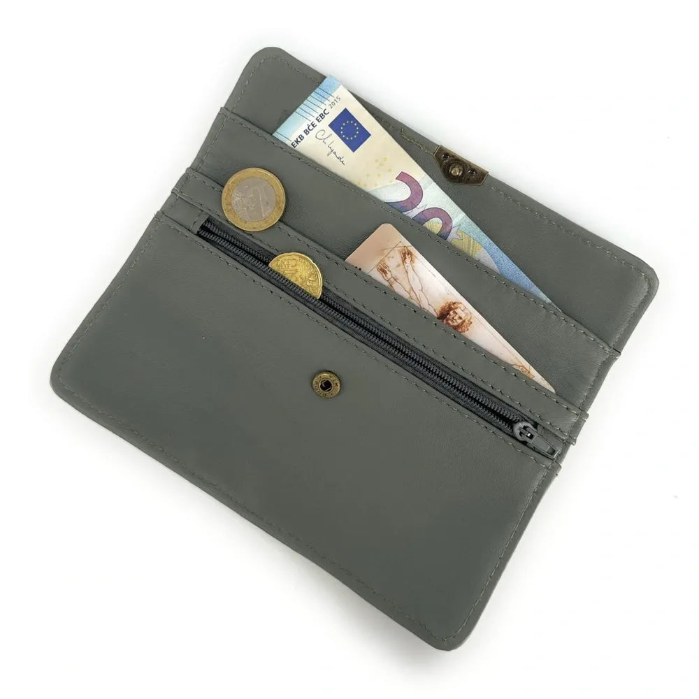 Pochette porte-monnaie en cuir lisse IMPRO Kaki clair