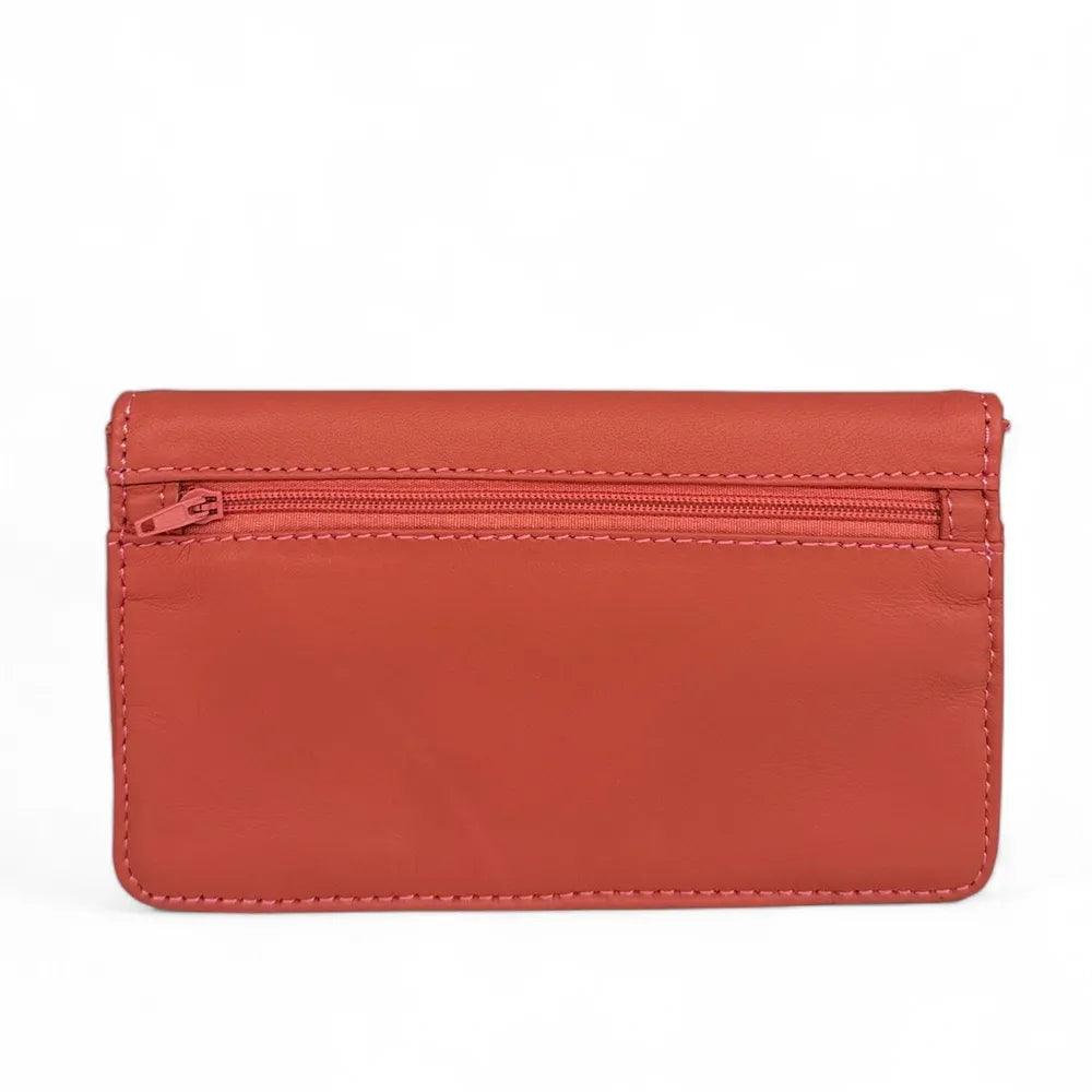 Pochette porte-monnaie en cuir lisse IMPRO Rouge brique