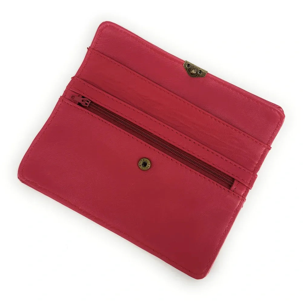 Pochette porte-monnaie en cuir lisse IMPRO Rouge magenta