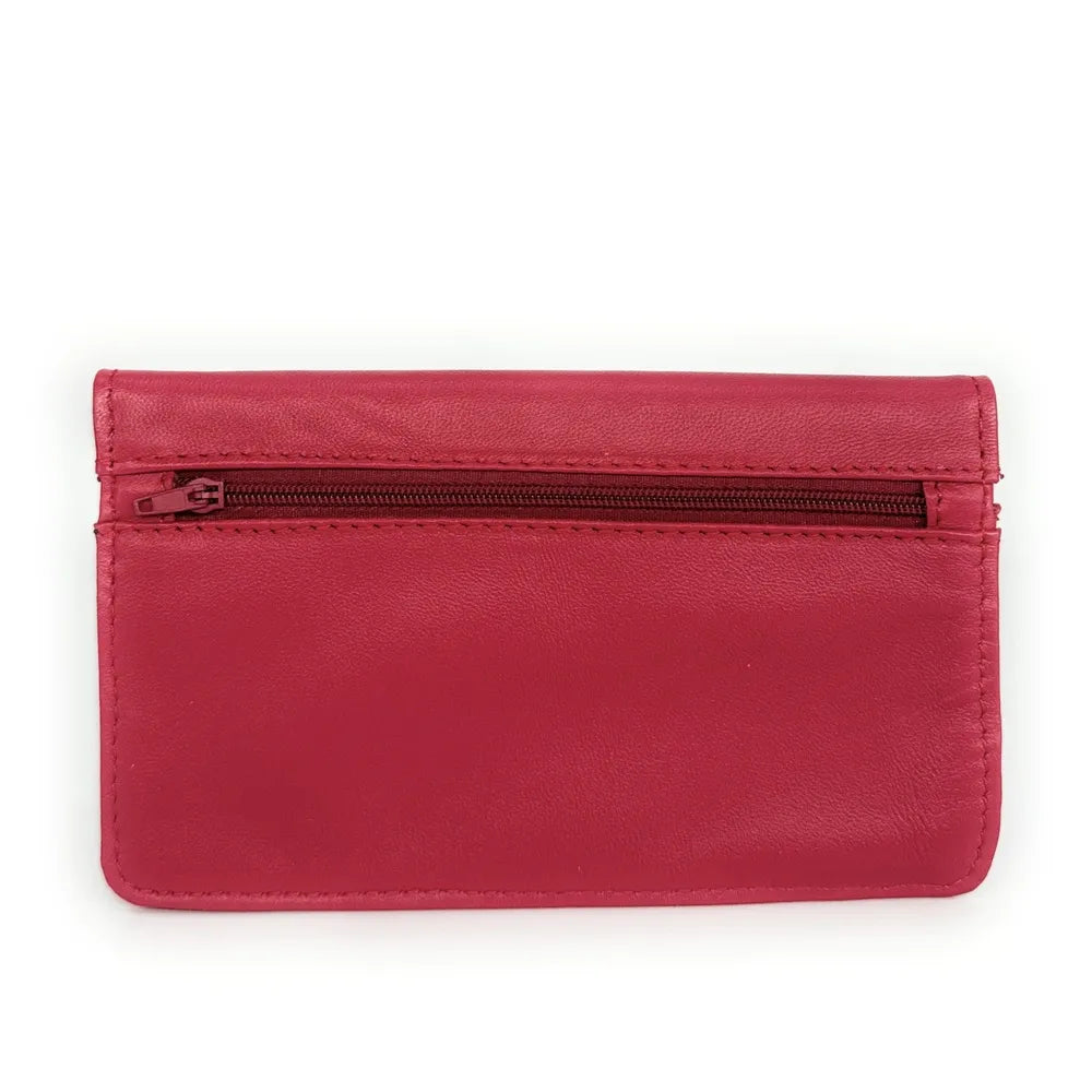 Pochette porte-monnaie en cuir lisse IMPRO Rouge magenta