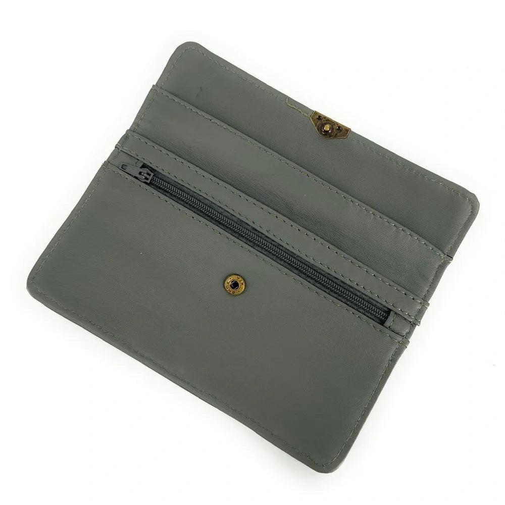 Pochette porte-monnaie en cuir lisse IMPRO Kaki clair