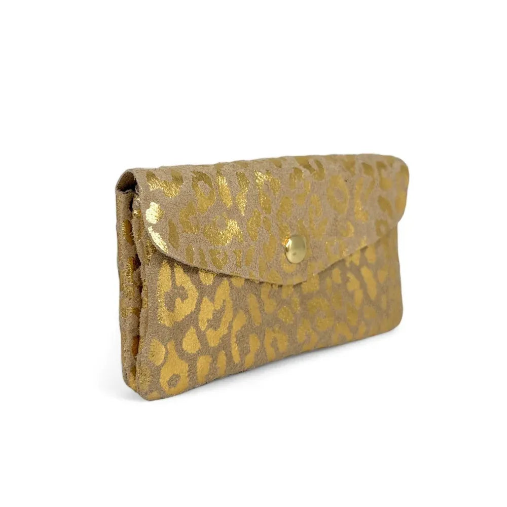 Pochette porte-monnaie en croûte de cuir COMBI LEO Or pâle