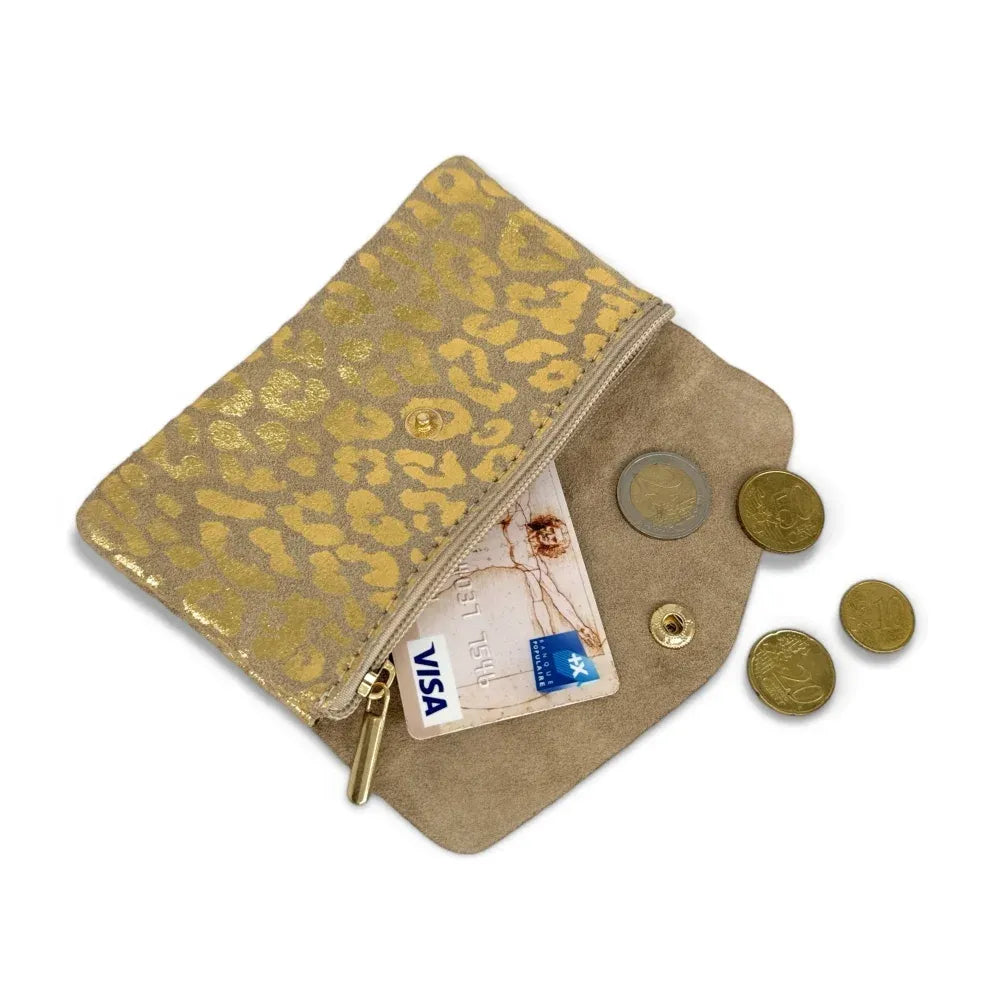 Pochette porte-monnaie en croûte de cuir COMBI LEO Or pâle