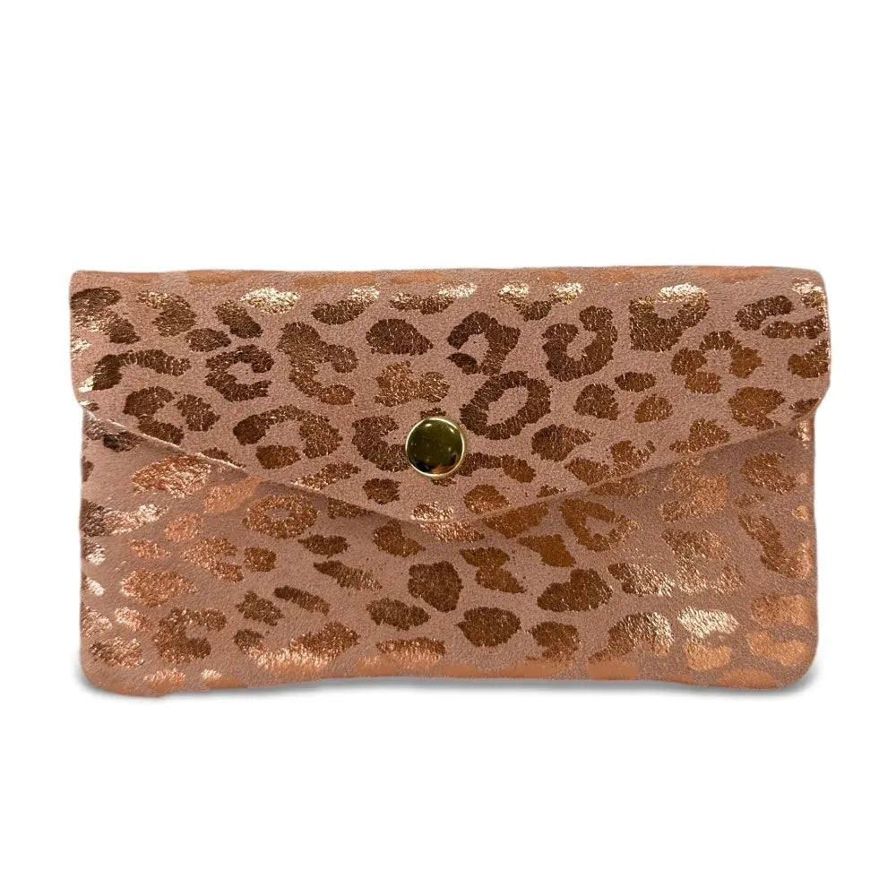 Pochette porte-monnaie en croûte de cuir COMBI LEO Rose gold