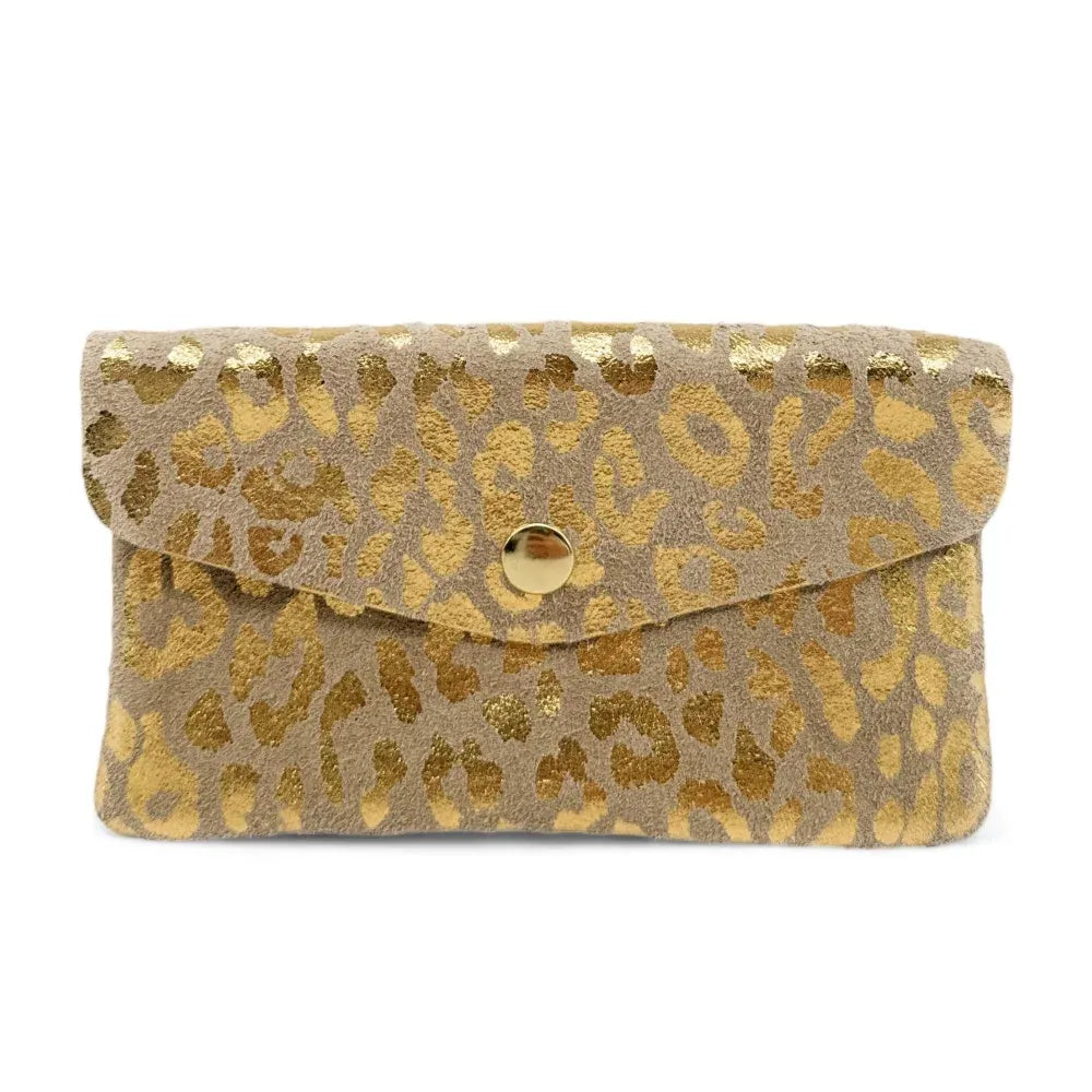 Pochette porte-monnaie en croûte de cuir COMBI LEO Or pâle