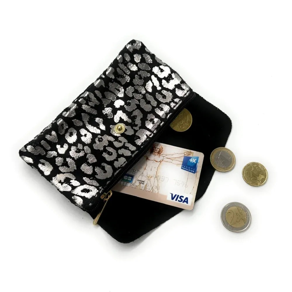 Pochette porte-monnaie en croûte de cuir COMBI LEO Noir