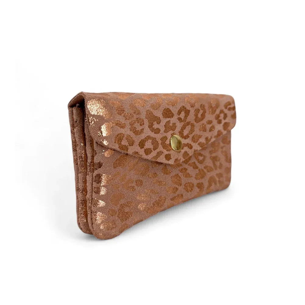 Pochette porte-monnaie en croûte de cuir COMBI LEO Rose gold
