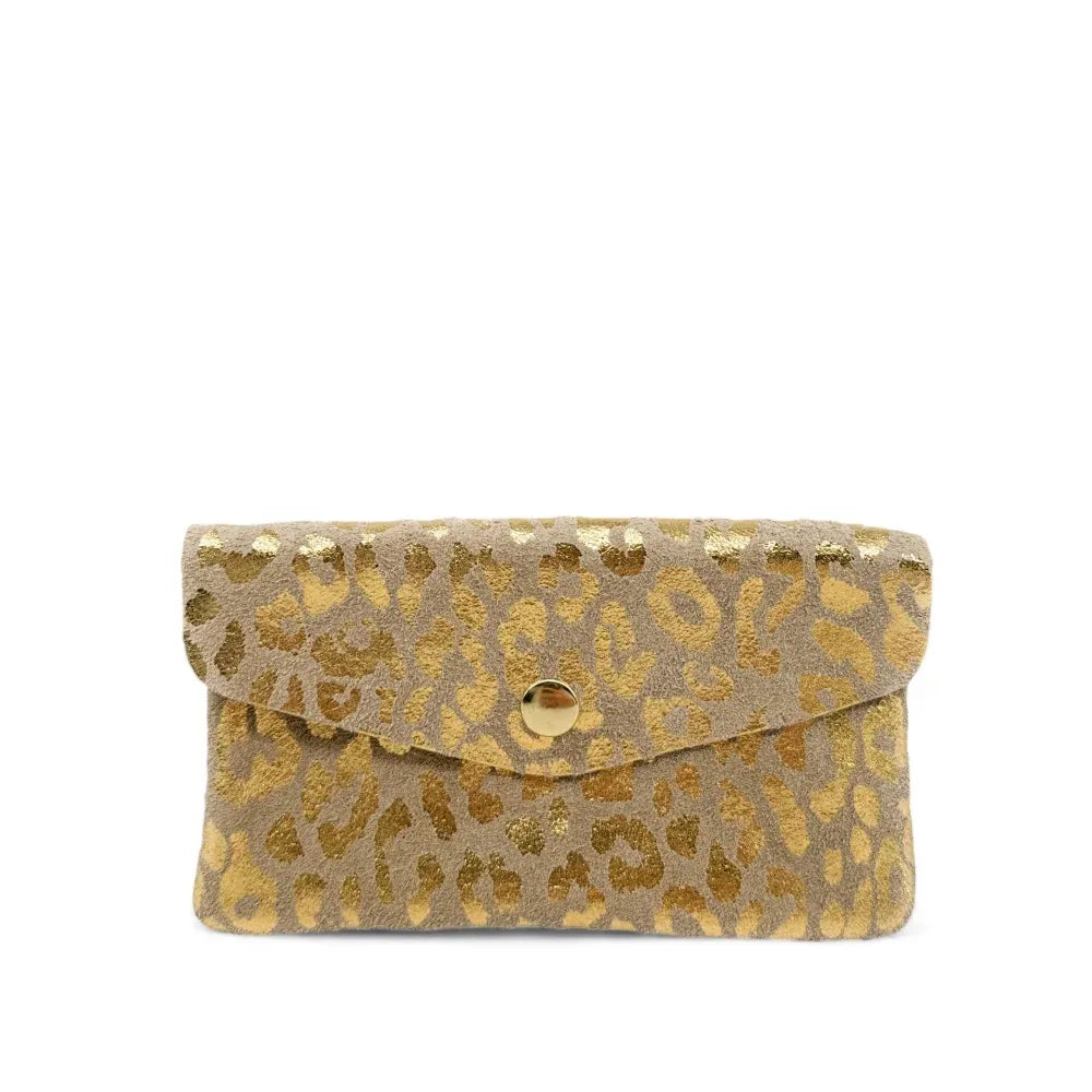 Pochette porte-monnaie en croûte de cuir COMBI LEO Or pâle
