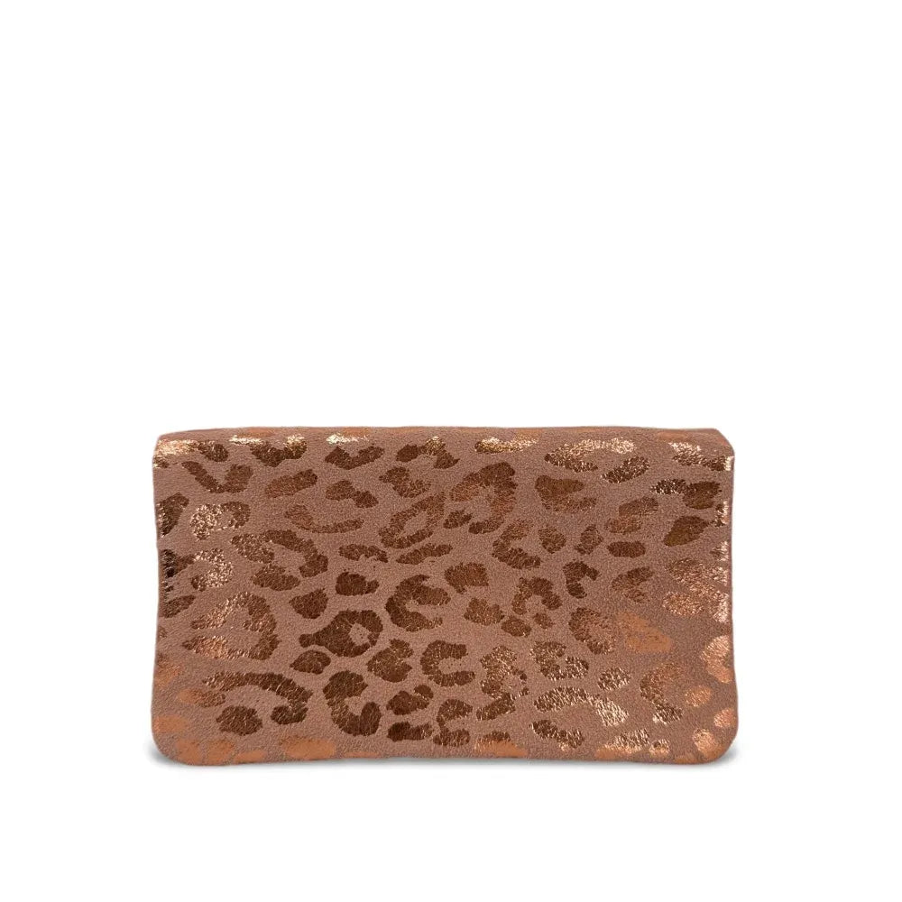 Pochette porte-monnaie en croûte de cuir COMBI LEO Rose gold