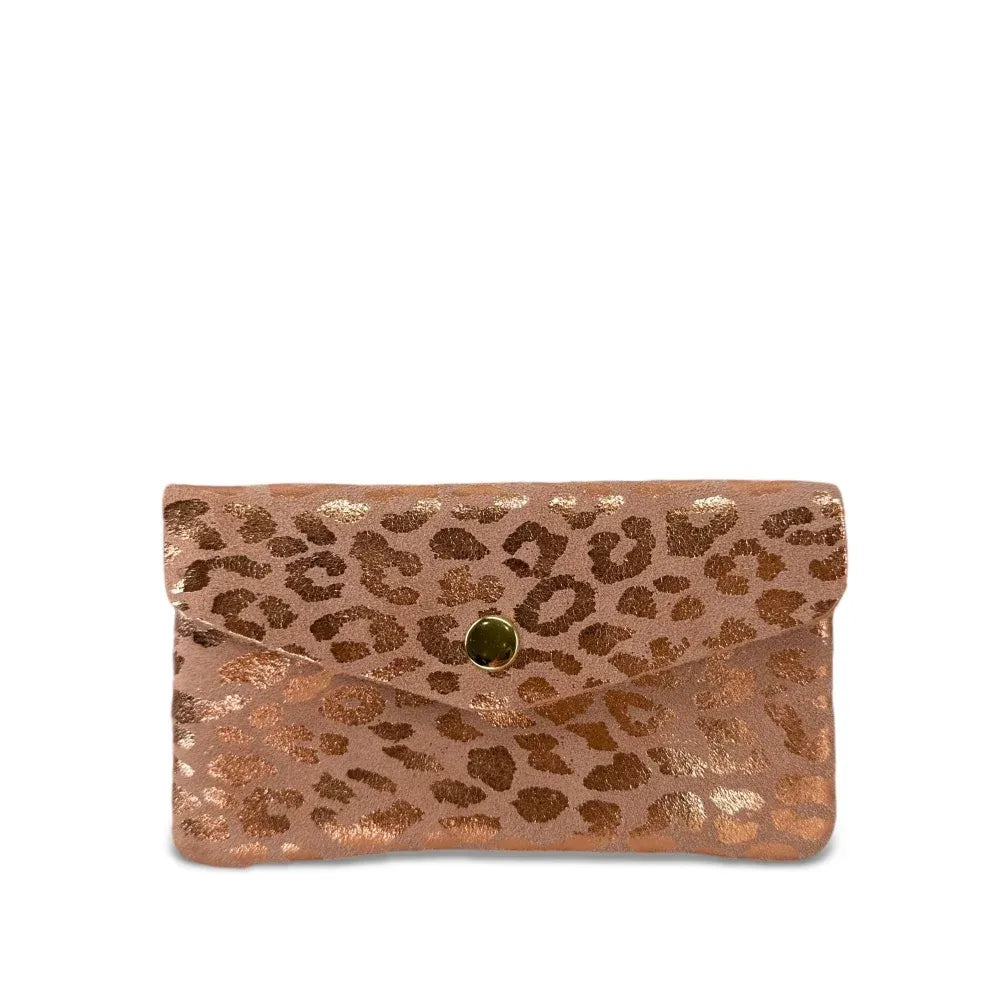 Pochette porte-monnaie en croûte de cuir COMBI LEO Rose gold