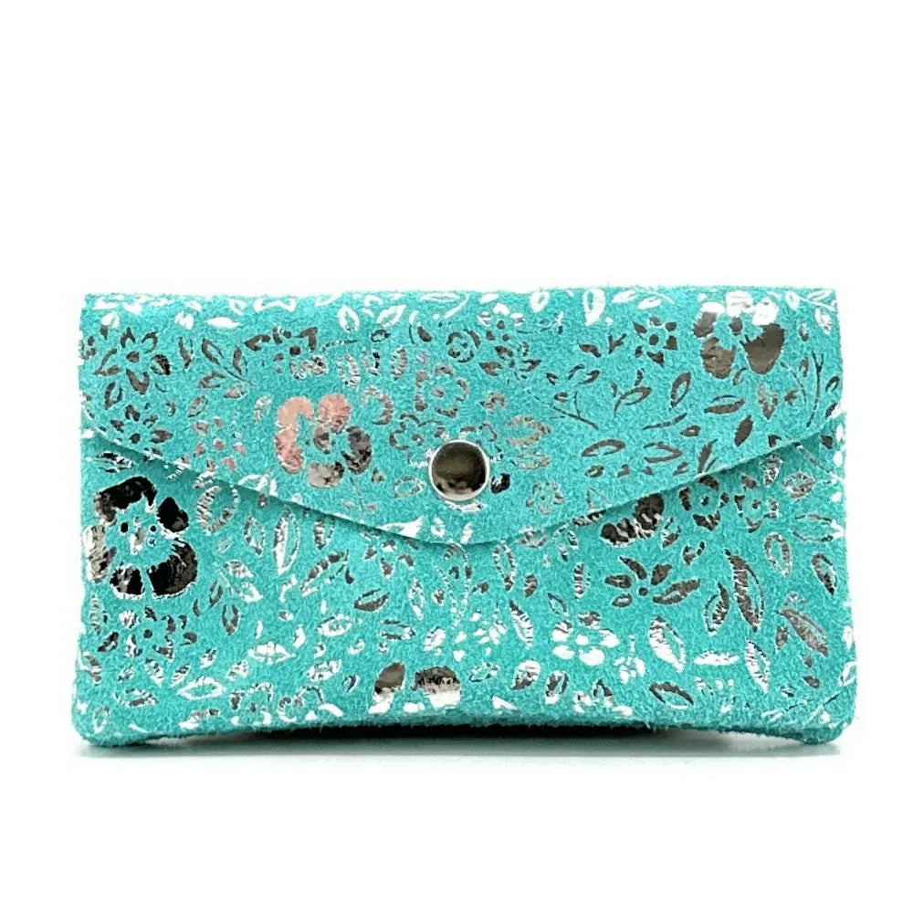 Pochette porte-monnaie en croûte de cuir COMPO BLOOM Bleu des mers du sud