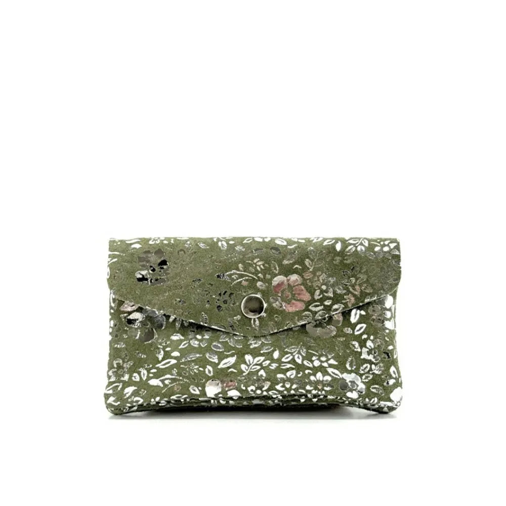 Pochette porte-monnaie en croûte de cuir COMPO BLOOM Kaki