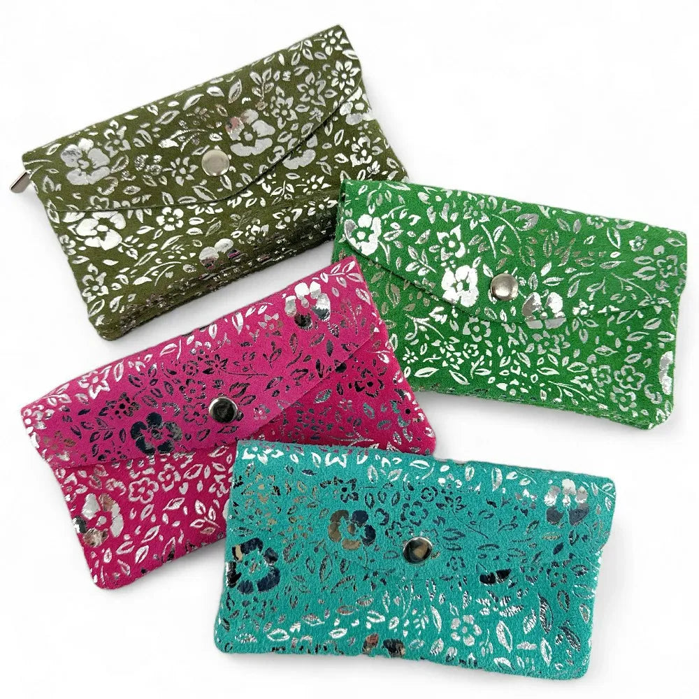 Pochette porte-monnaie en croûte de cuir COMPO BLOOM Rose intense