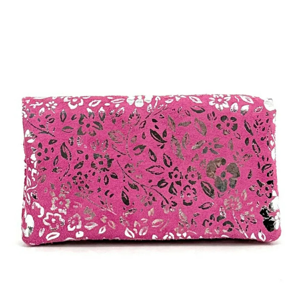 Pochette porte-monnaie en croûte de cuir COMPO BLOOM Rose intense