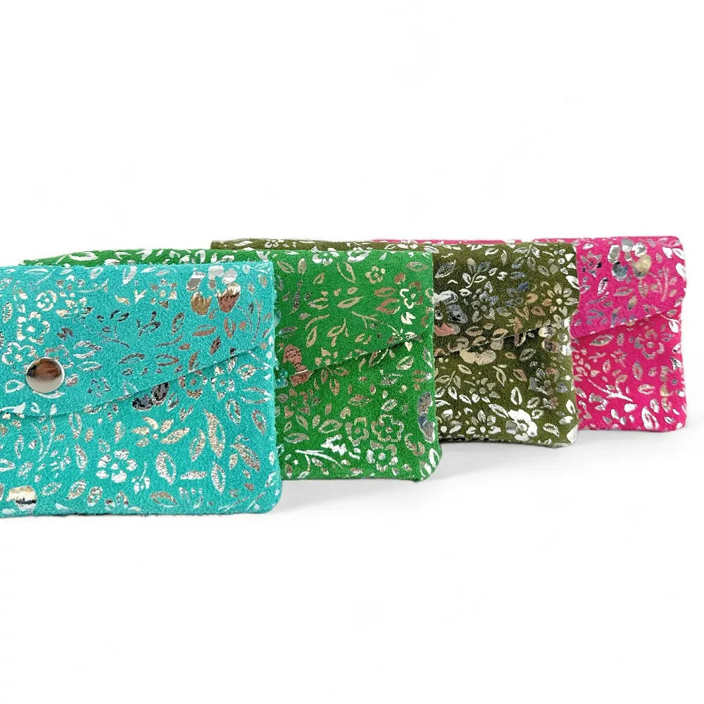 Pochette porte-monnaie en croûte de cuir COMPO BLOOM Bleu des mers du sud
