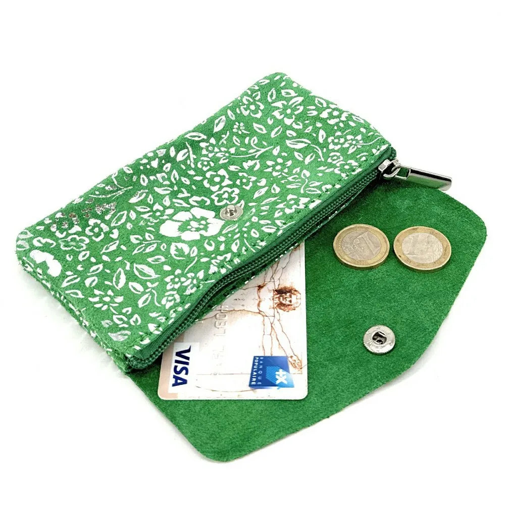 Pochette porte-monnaie en croûte de cuir COMPO BLOOM Vert anglais