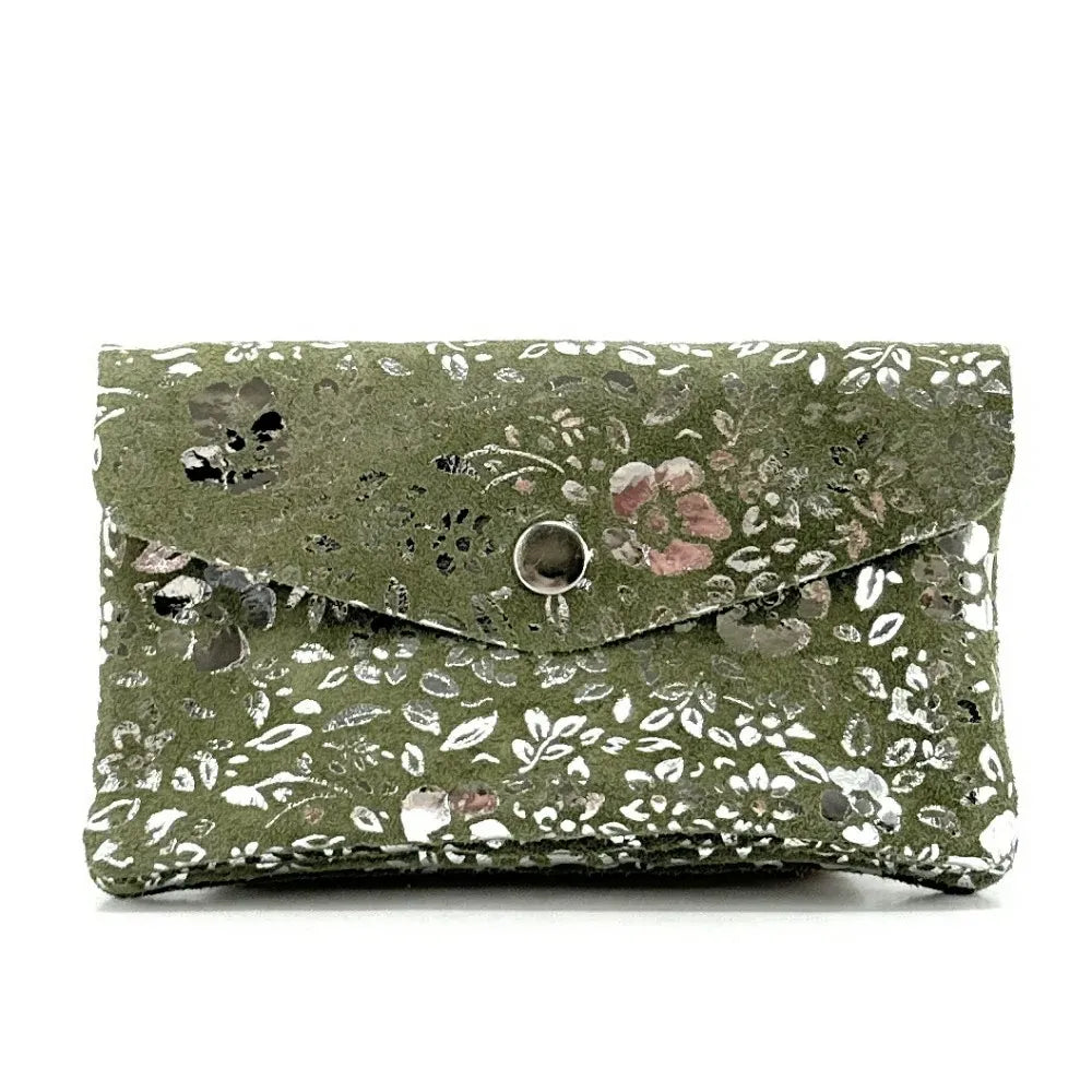 Pochette porte-monnaie en croûte de cuir COMPO BLOOM Kaki
