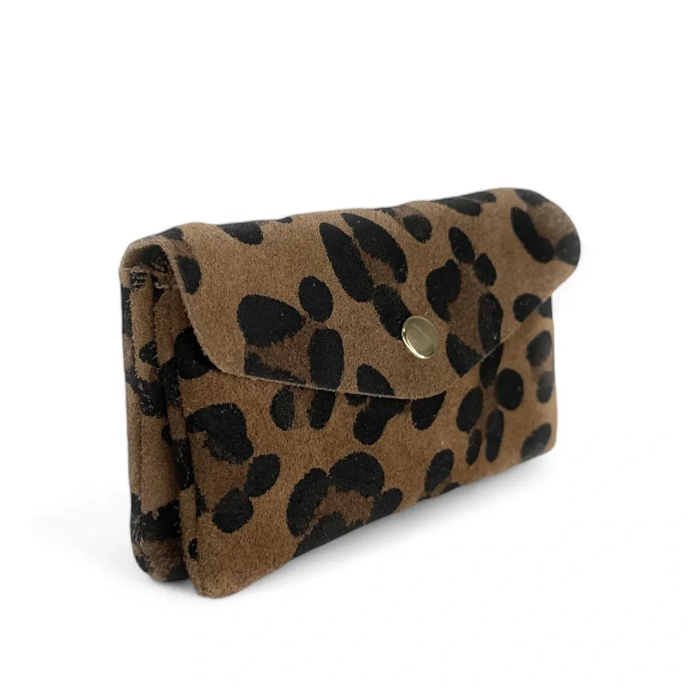 Pochette porte-monnaie en croûte de cuir COMPO SUEDE LEO Léopard taupe foncé