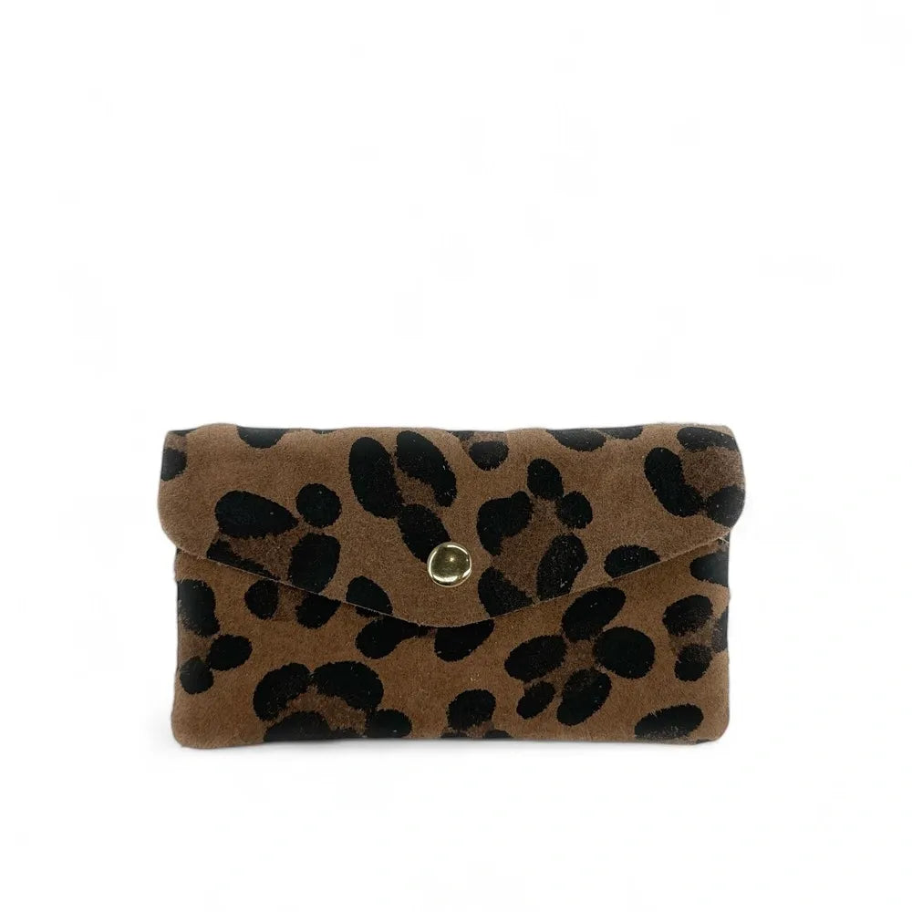 Pochette porte-monnaie en croûte de cuir COMPO SUEDE LEO Léopard taupe foncé