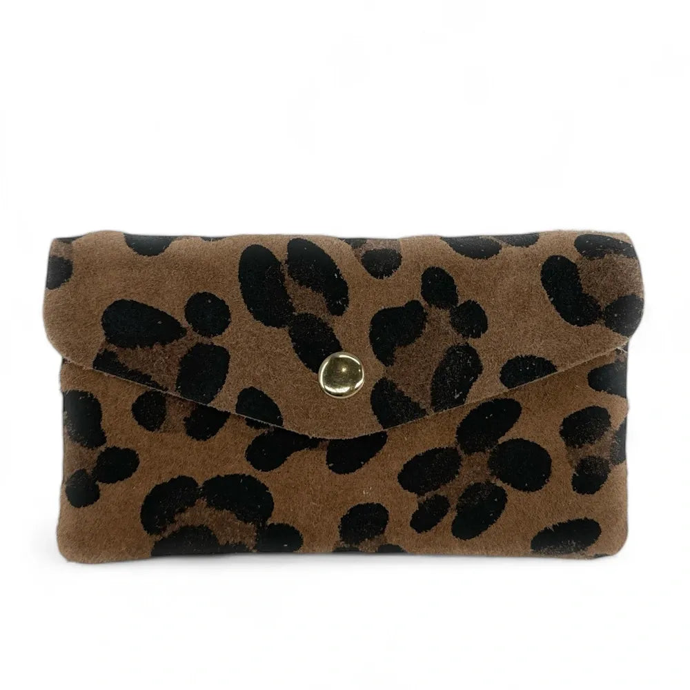 Pochette porte-monnaie en croûte de cuir COMPO SUEDE LEO Léopard taupe foncé