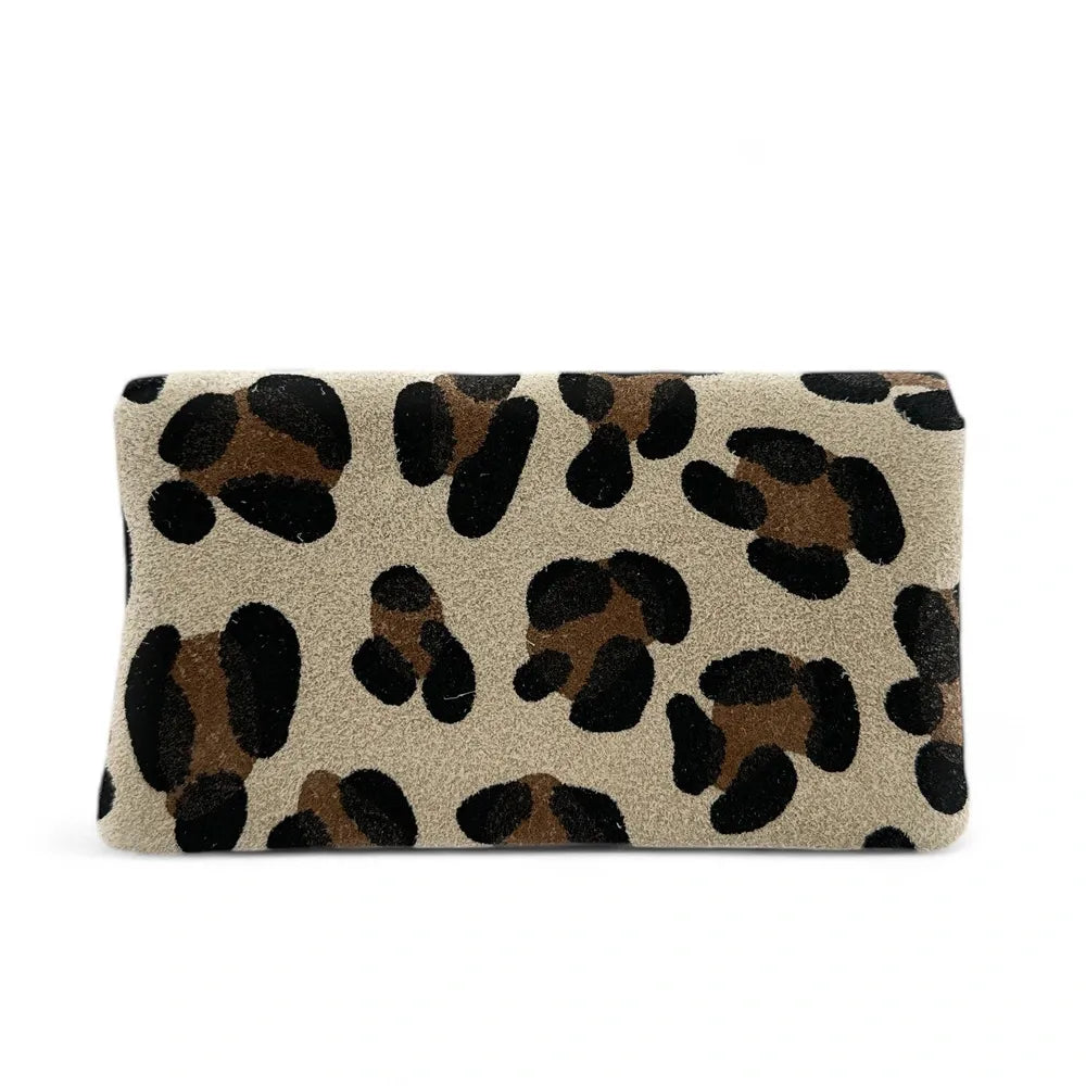 Pochette porte-monnaie en croûte de cuir COMPO SUEDE LEO Léopard taupe clair