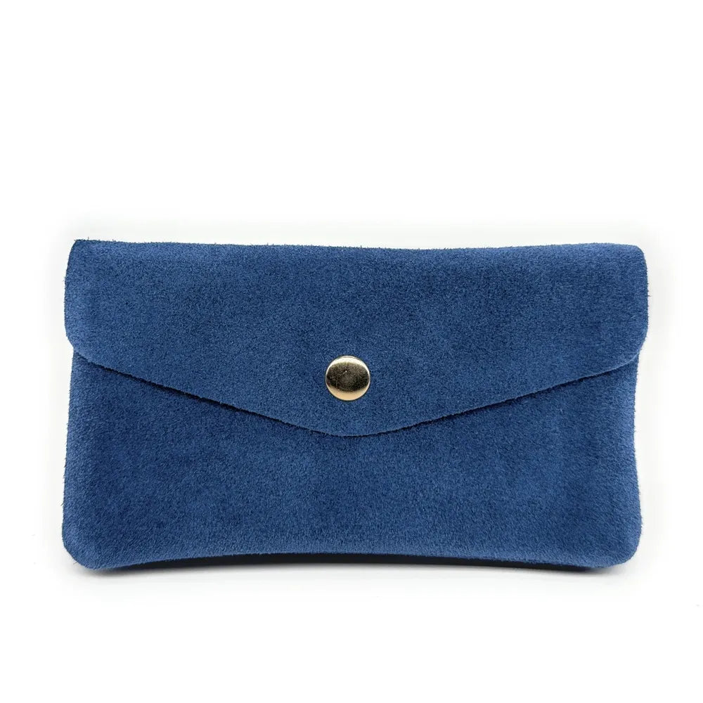 Pochette porte-monnaie en croûte de cuir COMPO SUEDE Bleu denim