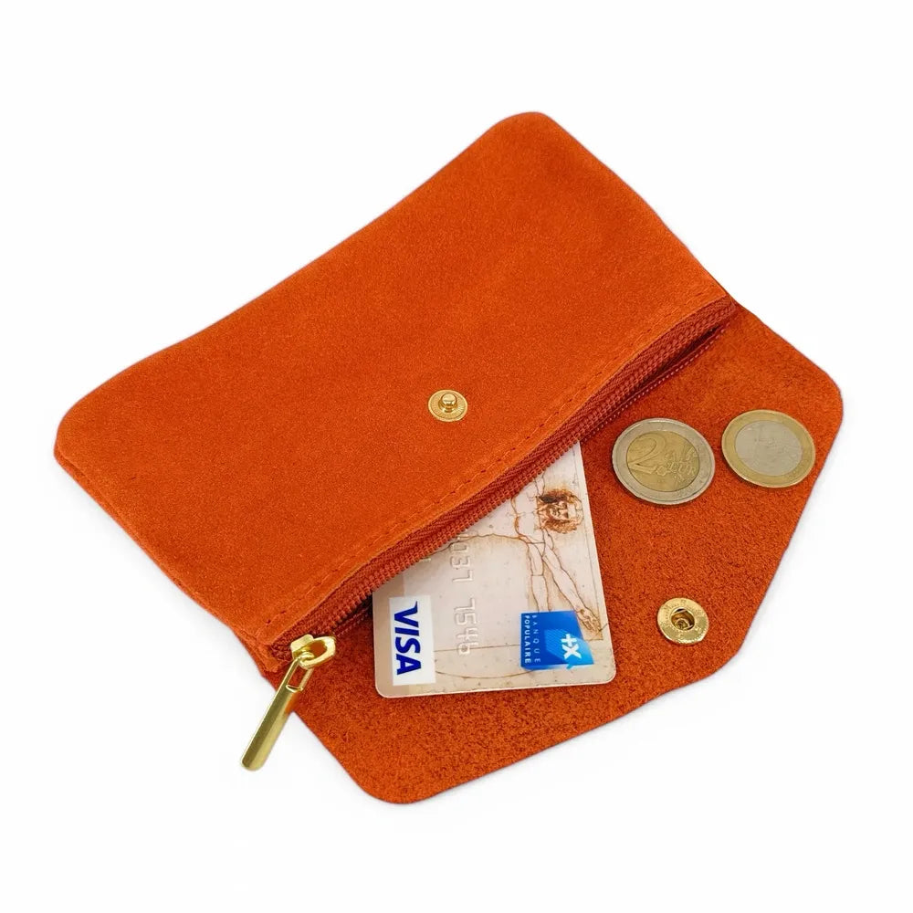 Pochette porte-monnaie en croûte de cuir COMPO SUEDE Mandarine
