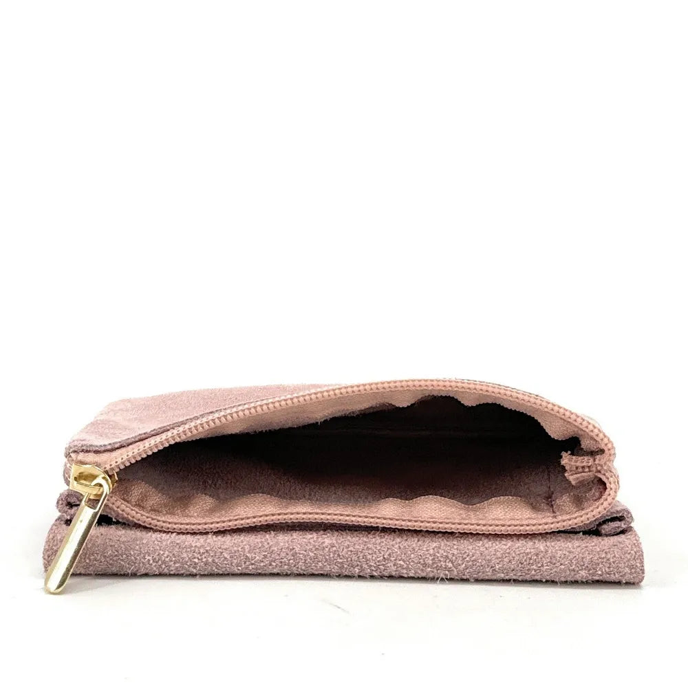 Pochette porte-monnaie en croûte de cuir COMPO SUEDE Rose pâle