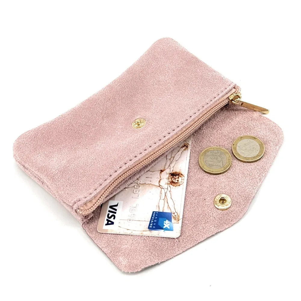 Pochette porte-monnaie en croûte de cuir COMPO SUEDE Rose pâle