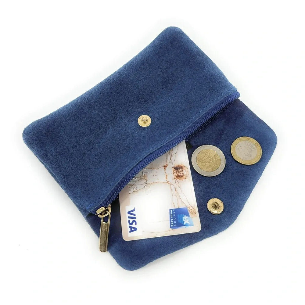 Pochette porte-monnaie en croûte de cuir COMPO SUEDE Bleu denim